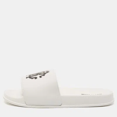 Pre-owned Roberto Cavalli White Rubber Rc Logo Pool Slides Size 42