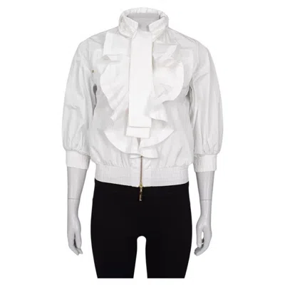 Pre-owned Roberto Cavalli White Ruffled Jacket - Size M