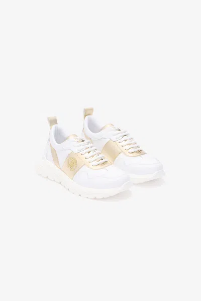 Roberto Cavalli White Running Shoes With Gold Monogram Rc In Multi