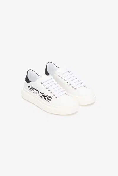 Roberto Cavalli White Sneaker With Logo Print In Multi