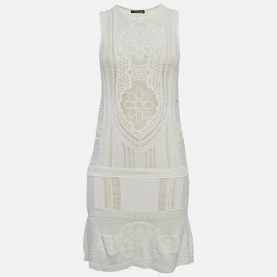 Pre-owned Roberto Cavalli White Stretch Lace Mini Dress S