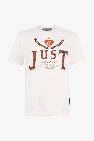 Roberto Cavalli White T-shirt With Animal Print Logo