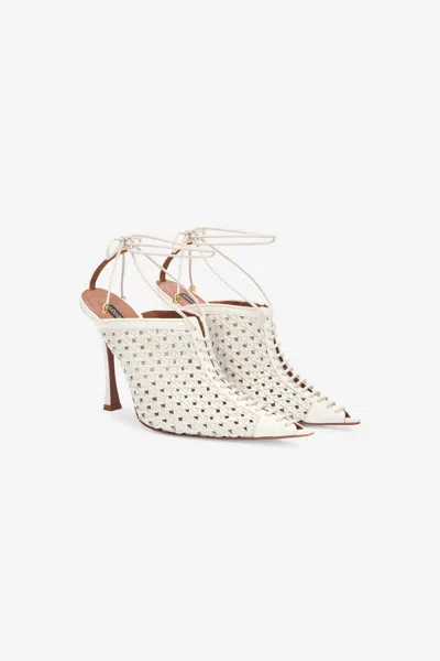 Roberto Cavalli White Woven Lace-up Sabot