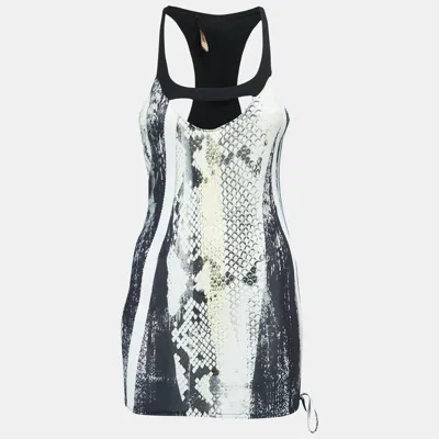 Pre-owned Roberto Cavalli White/black Snakeskin Print Jersey Tank Top M