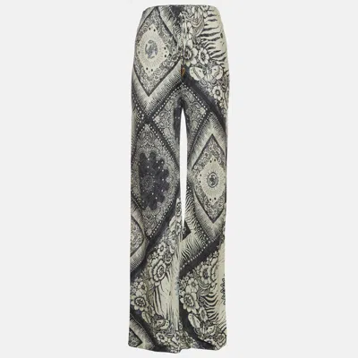 Pre-owned Roberto Cavalli White/blue Bandana Print Knit Palazzo Pants S