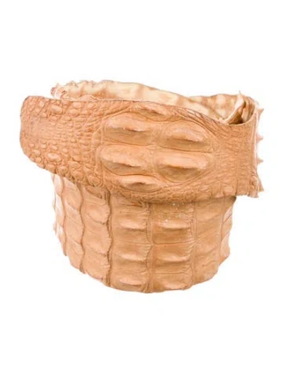 Pre-owned Roberto Cavalli Wide Crocodile Waist Belt In Neutral