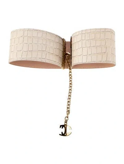 Pre-owned Roberto Cavalli Wide Embossed Leather Waist Belt In Neutrals
