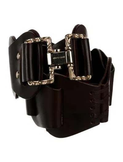 Pre-owned Roberto Cavalli Wide Leather Waist Belt In Brown