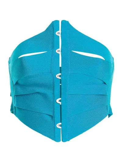 Roberto Cavalli Wide Neck Hooked Top In Azul Claro