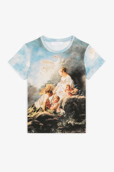 Roberto Cavalli Kids' Wild Leda-print Cotton T-shirt In Light Blue