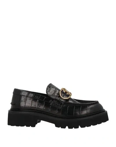 Roberto Cavalli Woman Loafers Black Size 8.5 Leather
