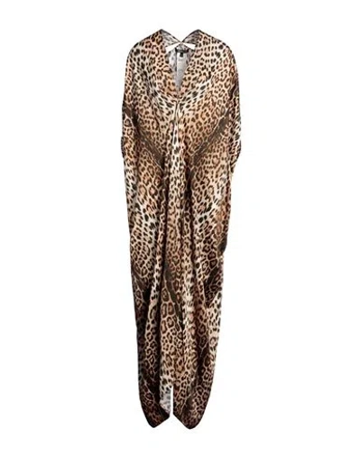 Roberto Cavalli Woman Maxi Dress Beige Size 10 Viscose In Animal Print