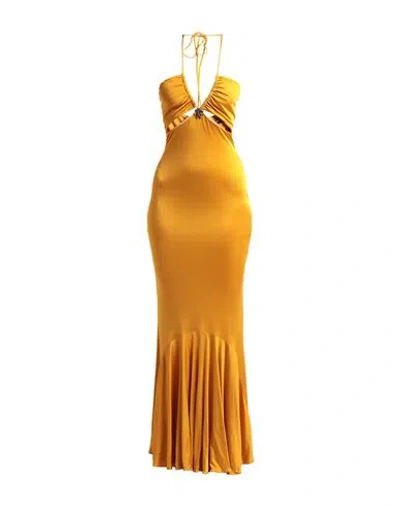 Roberto Cavalli Viscose Jersey Halter Neck Long Dress In Dark Yellow