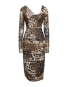 ROBERTO CAVALLI ROBERTO CAVALLI WOMAN MIDI DRESS BEIGE SIZE 10 POLYAMIDE, ELASTANE