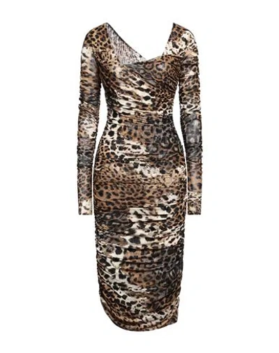 Roberto Cavalli Jaguar Skin-print Ruched Dress In Light Brown