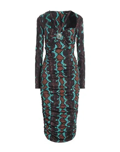 ROBERTO CAVALLI ROBERTO CAVALLI WOMAN MIDI DRESS CHOCOLATE BROWN SIZE 6 POLYAMIDE, ELASTANE