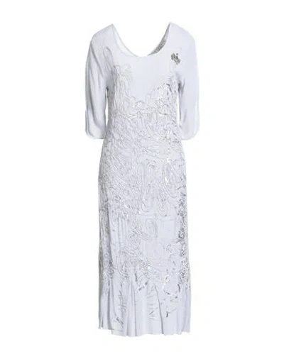 Roberto Cavalli Woman Midi Dress Light Grey Size S Viscose, Cotton, Elastane In Gray