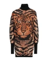 Roberto Cavalli Tiger Jacquard Knitted Dress In Black