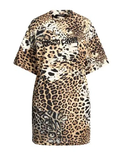 Roberto Cavalli Woman Mini Dress Sand Size L Cotton In Beige