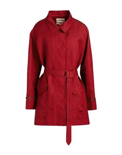 Roberto Cavalli Woman Overcoat & Trench Coat Brick Size 12 Linen, Polyester In Red