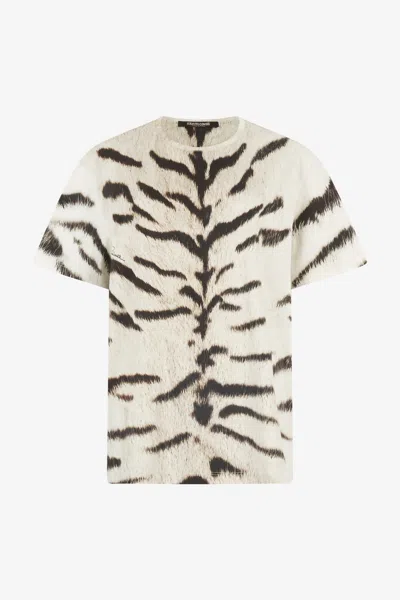 Roberto Cavalli Woman Oversized T-shirt With White Tigresse Ogat X  Print In Bianco/nero