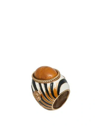 Roberto Cavalli Woman Ring Camel Size 7.5 Metal In Sand