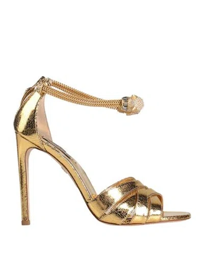 Roberto Cavalli Woman Sandals Gold Size 8 Leather In Multi