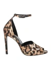 Roberto Cavalli Woman Sandals Khaki Size 8 Leather, Textile Fibers In Beige