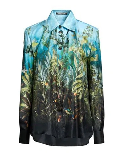 Roberto Cavalli Woman Shirt Azure Size 6 Silk In Blue