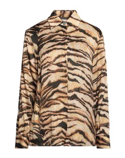 Roberto Cavalli Woman Shirt Beige Size 10 Viscose In Animal Print
