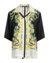Roberto Cavalli Ivory Bowling Shirt With Snake Print In Black
