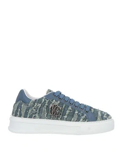 Roberto Cavalli Woman Sneakers Blue Size 8.5 Textile Fibers