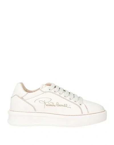 Roberto Cavalli Woman Sneakers Ivory Size 9 Calfskin In White