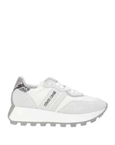 Roberto Cavalli Woman Sneakers Light Grey Size 6.5 Leather, Textile Fibers In Gray