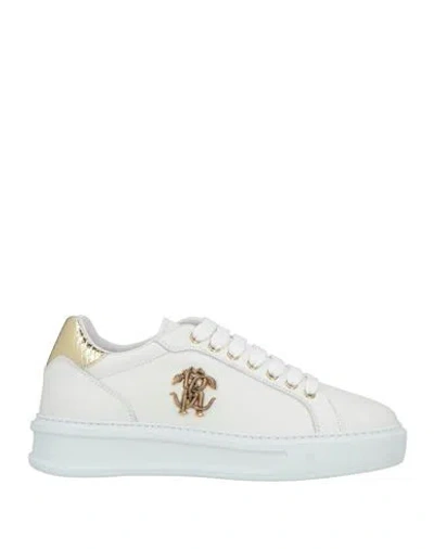 Roberto Cavalli Woman Sneakers White Size 8.5 Calfskin
