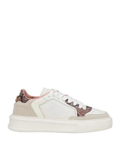 Roberto Cavalli Woman Sneakers White Size 8.5 Leather, Textile Fibers
