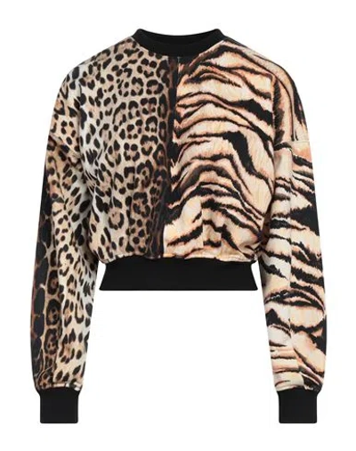 Roberto Cavalli Woman Sweatshirt Beige Size 10 Cotton In Animal Print
