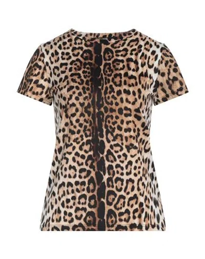 Roberto Cavalli Woman T-shirt Beige Size 8 Polyester, Elastane