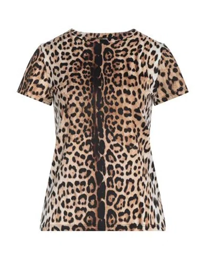 Roberto Cavalli Woman T-shirt Beige Size 6 Polyester, Elastane