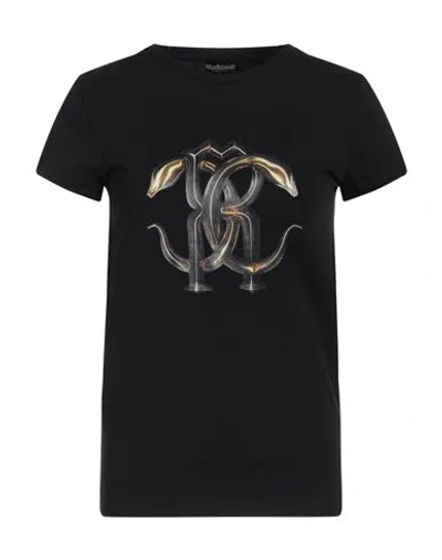 Roberto Cavalli Woman T-shirt Black Size 10 Cotton, Elastane