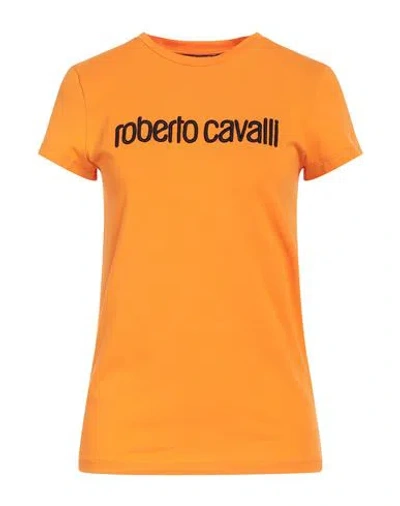 Roberto Cavalli Woman T-shirt Orange Size 10 Cotton, Elastane