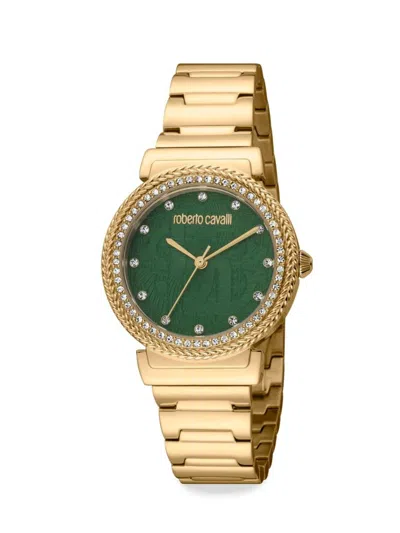 Roberto Cavalli Women's 32mm Goldtone Stainless Steel Embellished Bracelet Watch In Green