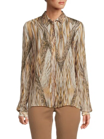 Roberto Cavalli Women's Animal Print Button Down Shirt In Brown