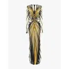 Roberto Cavalli Yellow And Black Viscose Maxi Dress In Black / Gold