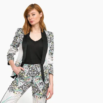 Pre-owned Roberto Cavalli Women's Blazer S Small Tropical Palms Animal Print Falabella In Multicolor