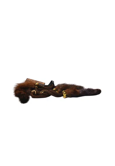 Roberto Cavalli Women's Clothing  Black Rope Belt With Gold And Fur Applications In Brown
