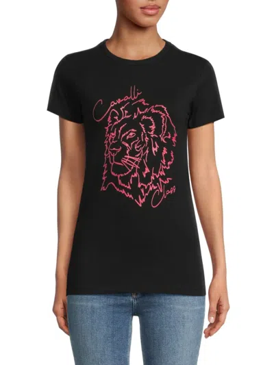 Roberto Cavalli Women's Cotton-blend Logo Graphic T-shirt In Black Pink