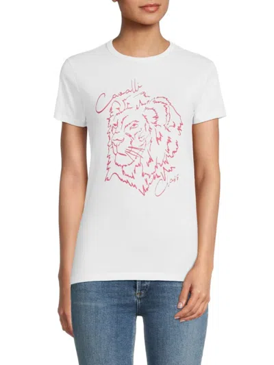 Roberto Cavalli Women's Cotton-blend Logo Graphic T-shirt In White Pink