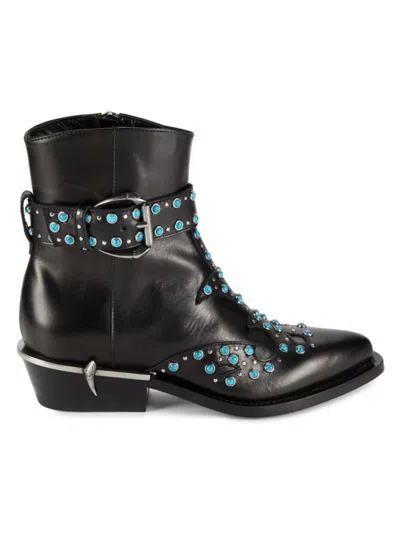 Roberto Cavalli Women's Embellished Leather Ankle Boots In Black