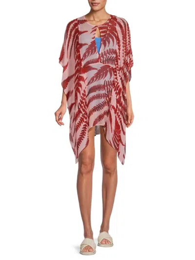 Roberto Cavalli Women's Fern Leaf Caftan Mini Cover Up Dress In Pink Red